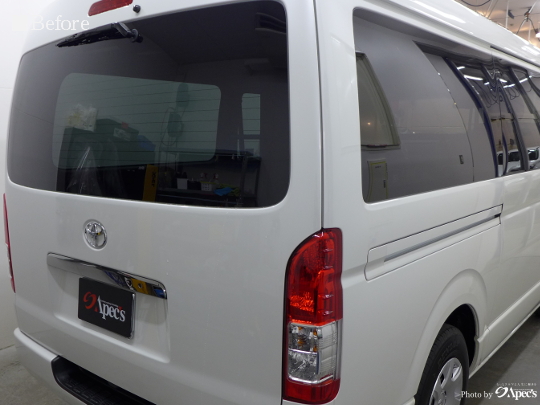 リヤーセット　リヤーガラス1枚貼り　ハードコート　トヨタ ハイエース ロング H20#  ５ドア　ワイパー有り 　後期　カット済みカーフィルム　国産 ハイエース ガラス交換 コートテクト 海老名 座間 厚木 相模原 綾瀬 大和 町田 八王子｜グーネットピット